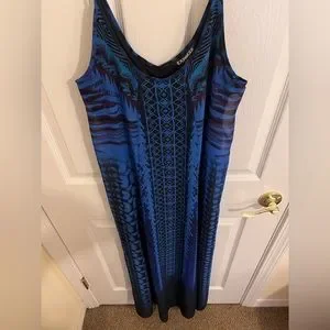 blue aztec dress CurveWow Printed Tie Front Smock Dress Blue Aztec – Curvewow main image 1